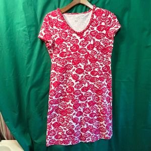 NWOT - Talbots Size M Pink & White Floral Print Cotton Blend Short Sleeve Dress